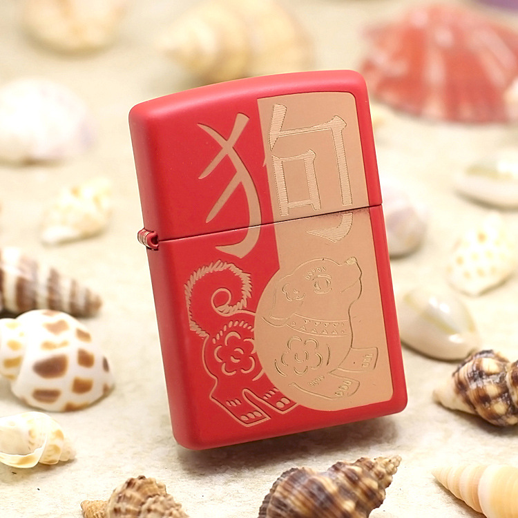zippoLighter Red Lacquer Animal Wuxu Blessing the Dog of the Chinese Zodiac29522