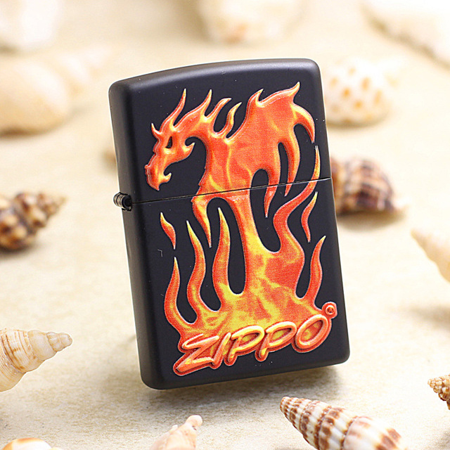 zippo打火机动物系黑哑漆商标上的火焰龙29735