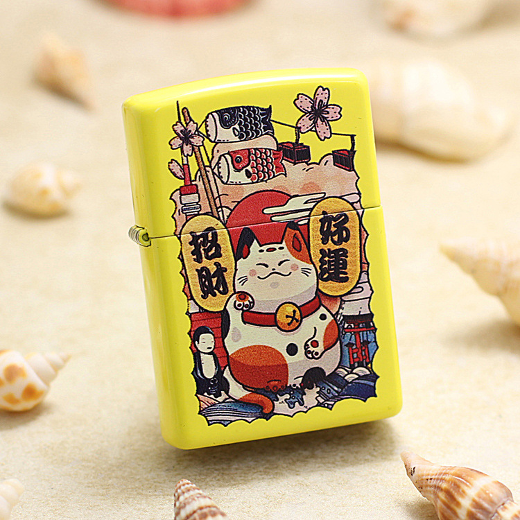 zippoLighter animal yellow matt lacquer lacquer24839Colored painting series, lemon yellow, good luck, wealth cat