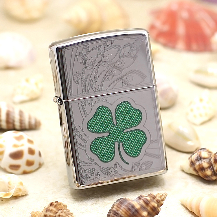 zippo打火机镜面彩印四叶草24699