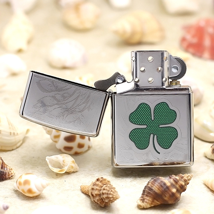 zippo打火机镜面彩印四叶草24699