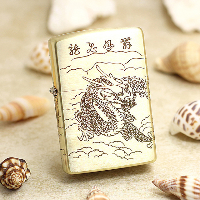 zippolighter204BPure copper carving dragon flying and phoenix dancing