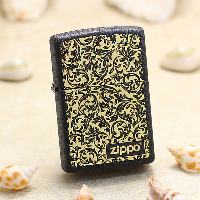 zippolighter236Black cracked lacquer double-sided Tang grass flower236C035