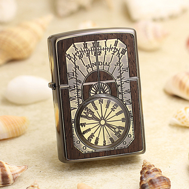 zippoLighter wood inlaid antique clock(golden)1201S450