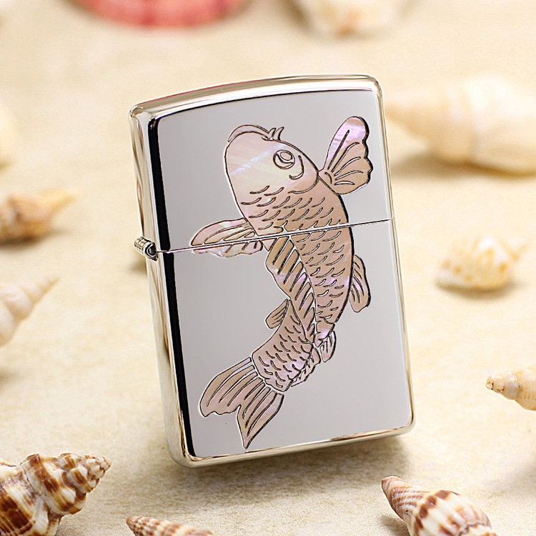 zippoLighter shell inlaid with silver mirror shell fish1201S665