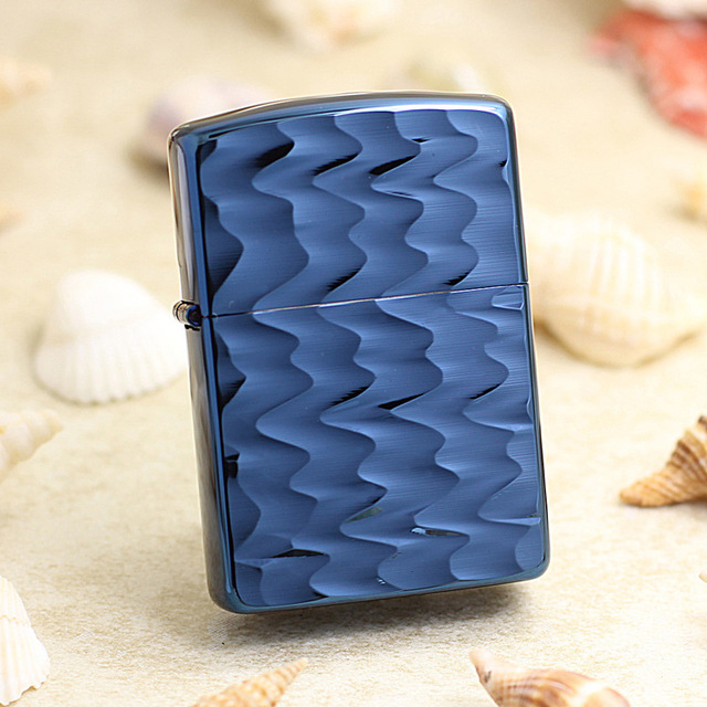 zippoLighter Blue Ice Titanium Plated Double Sided Wave Pattern62TIBL-RIP