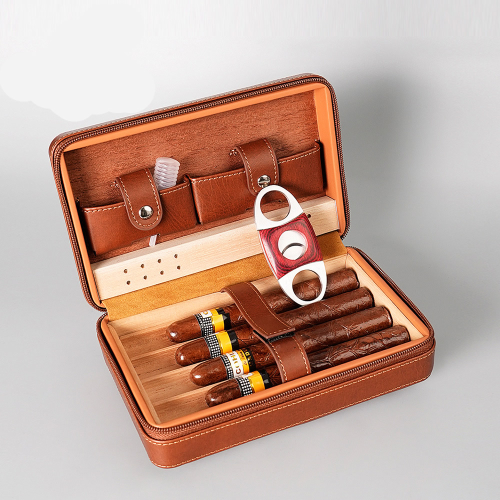 雪松木便携旅行皮套盒