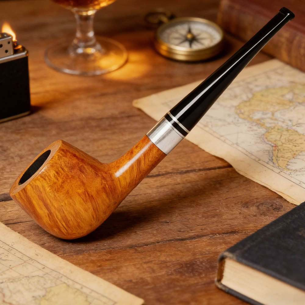 石楠木直柄撞球银圈烟斗51yd-ha50650